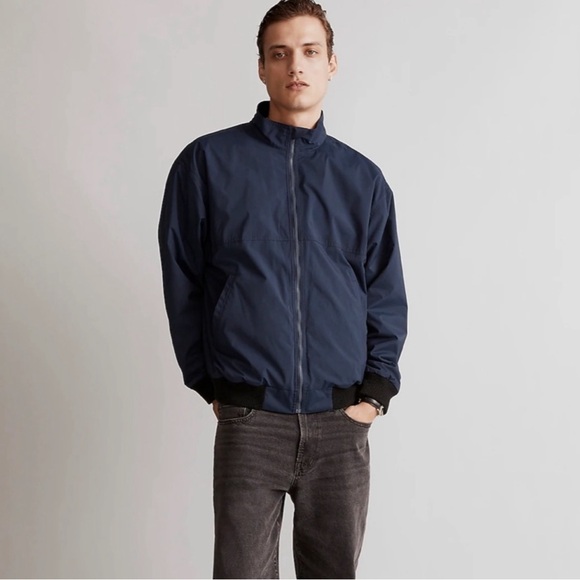 Madewell Fleece-Lined Bomber Jacket dark nightfall Size Medium Blue - Picture 1 of 10